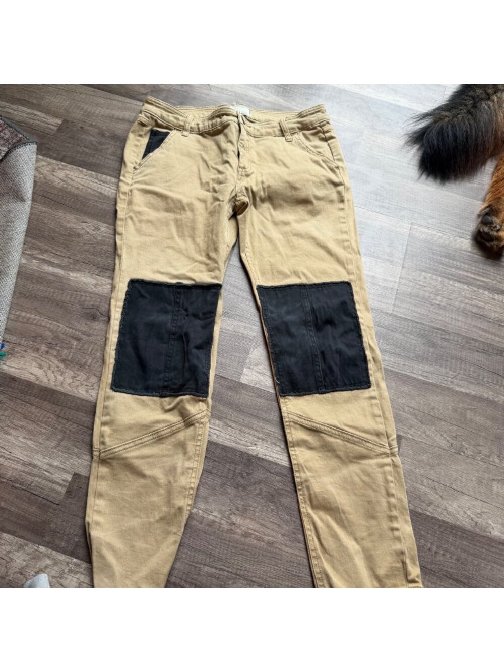 Free People Tan Pants With Black Patch Knees Size 4 Casual Style